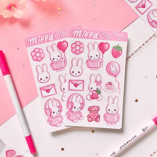 Miffy Sticker Sheet | Miffy Sticker | Valentines Stickers | Pink Miffy | Sticker Sheet | Matte stickers | Cute Miffy stickers | Miffy