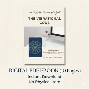 Puede incluir: Portada de libro con el título "THE VIBRATIONAL CODE" y el texto "Unlock the Science of Light". La portada presenta un diseño azul y dorado y el texto "A Modern Guide to Chromotherapy, Sacred Geometry, and Quantum Protection."