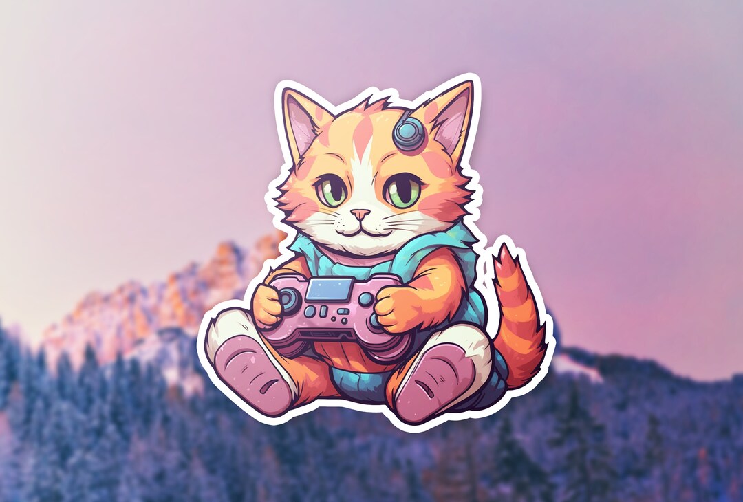 Gamer Cat Sticker Cat Sticker Orange Cat Sticker Cute - Etsy