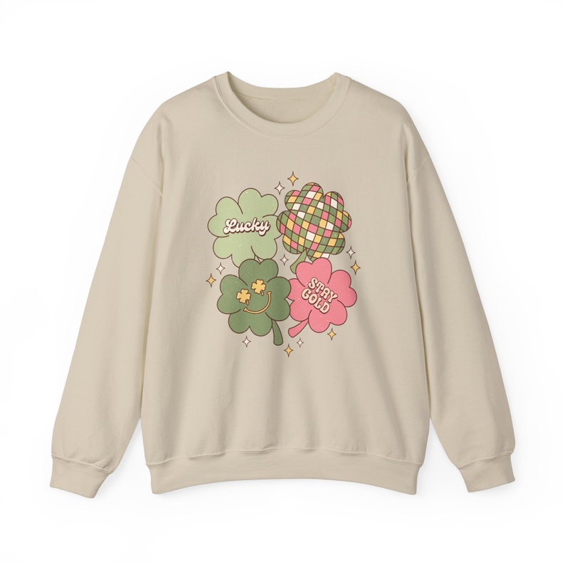 Retro geruite klaver St. Patricks Day Sweatshirt, Lucky Nurse, Lucky Teacher, Three Leaf Clover, RN, NICU verpleegkundige, Emergency RN afbeelding 1