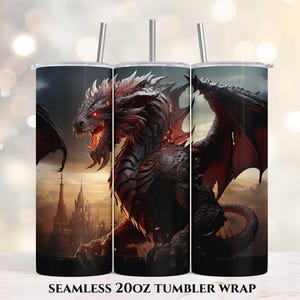 Gobelet skinny 20 oz Dragon, design par sublimation, verre droit Wrap PNG, téléchargement numérique instantané, design de gobelet Dragon, gobelet fantaisie