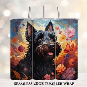 Scottish Terrier Flowers 20oz Skinny Tumbler, Sublimation Design, Straight Tumbler Wrap PNG, Instant Digital Download, Scottish Terrier PNG