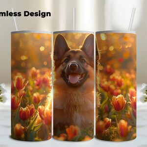 German Shepherd Puppy Flowers Butterfly 20oz Skinny Tumbler Wrap, Sublimation Tumbler Design, Straight Tumbler Wrap PNG, Digital Download