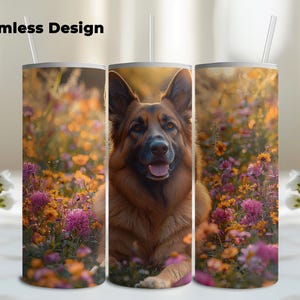 German Shepherd Flowers Butterfly 20oz Skinny Tumbler Wrap, Sublimation Tumbler Design, Straight Tumbler Wrap PNG, Digital Download