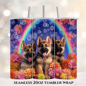 Cute German Shepherd Puppy 20oz Skinny Tumbler, Sublimation Design, Straight Tumbler Wrap PNG, Instant Digital Download, 3D Tumbler Design