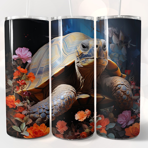 3D Tortoise 20oz Skinny Tumbler, Sublimation Design, Straight Tumbler Wrap PNG, Instant Digital Download, 3D Tumbler Design, 3D Turtle PNG