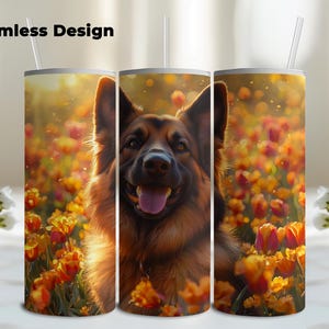 German Shepherd Flowers Butterfly 20oz Skinny Tumbler Wrap, Sublimation Tumbler Design, Straight Tumbler Wrap PNG, Digital Download
