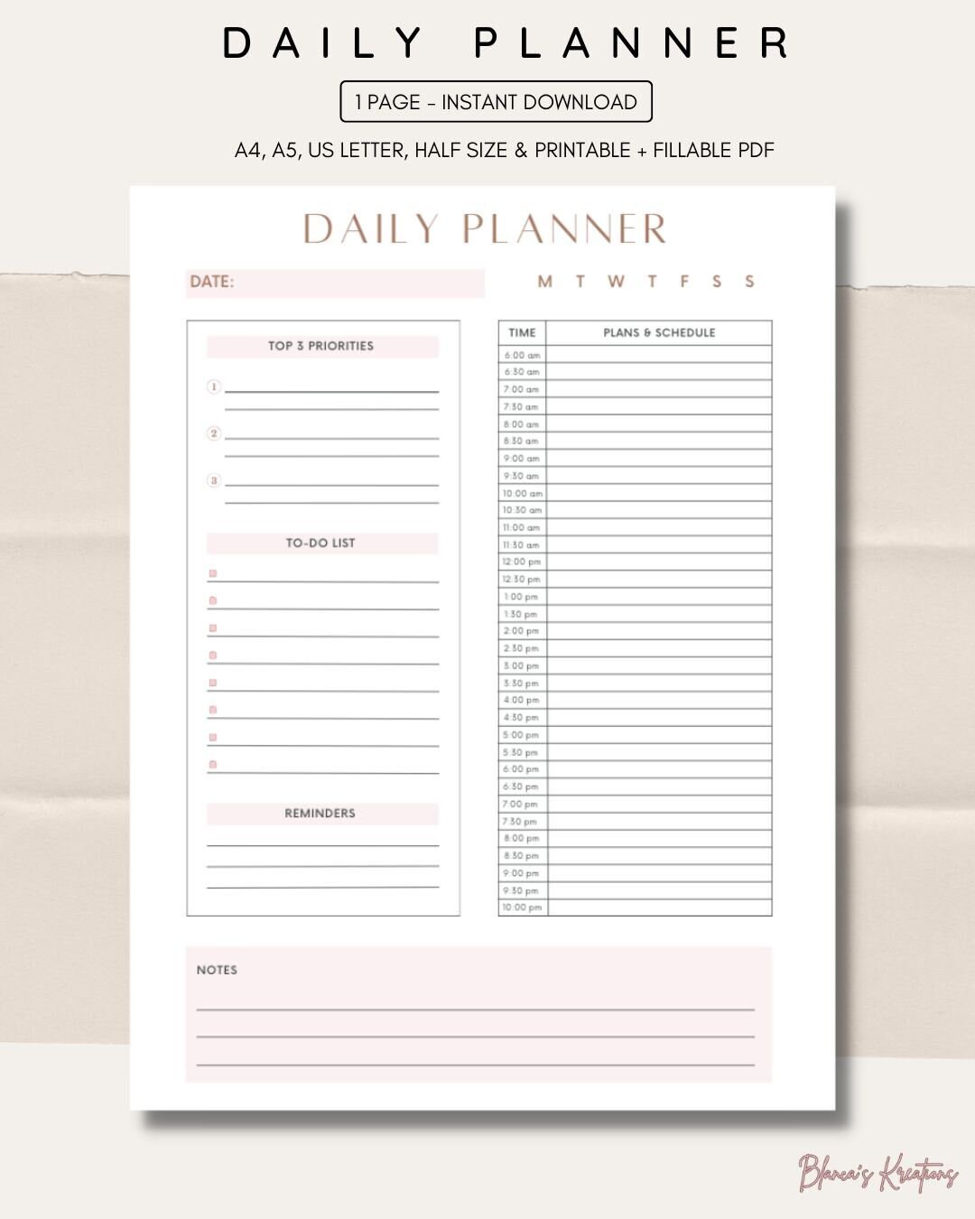 Daily Editable Planner Template, Printable Planner, Planner Set ...