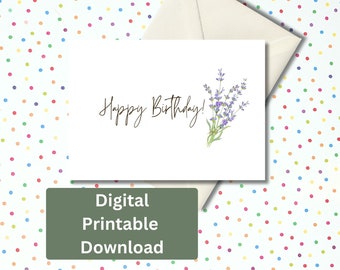 Cottagecore Lavender Flower Birthday Card| Minimalist Printable Greeting Card| Happy Birthday Digital Download