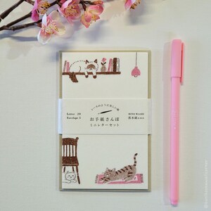 Playful House Cats MINI Letter Writing Set - Letter Walk Series - Premium Mino Washi Paper by Furukawa Shiko – FREE kawaii pen included!
