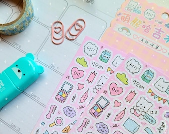 Kawaii Korean Deco Stickers PINK EDITION! 2 Sheets for Journaling, Planners, K-Pop Photocard Deco, Polco, and Pen Pals!