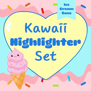 6pc Kawaii Ice Cream Cone HIGHLIGHTER SET, cute novelty highlighters! Perfect for school! Plus FREE Kawaii pen, stickers & Asian candy!