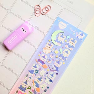 Witch Themed Bunny and Bear Korean Deco Sticker Sheet | Holographic Planner Stickers | Journal Supplies | Scrapbooking | Stationery Gift