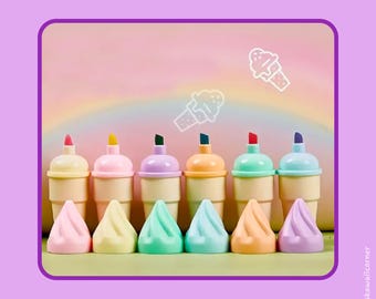 6pc Kawaii Ice Cream Cone Highlighter Set! Plus FREE Kawaii pen!