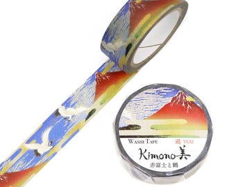 Japanese Washi Tape | Red Fuji and Crane | Kamiiso Kimono YUU Series | 15mm | 1 Roll