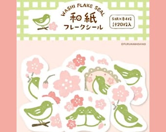 Washi Sticker Flakes | Spring Sakura Birds | Furukawashiko | 20 Stickers