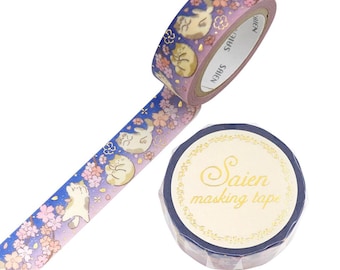 Japanese Washi Tape | Spring Evening Cat | Kamiiso Saien | 15mm | 1 Roll