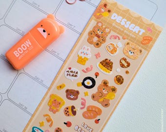 Dessert Themed Bears Korean Deco Sticker Sheet | Cute Kawaii Planner Stickers | Junk Journal Supplies | Scrapbooking | Stationery Gift