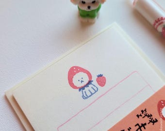 Juego de escritura de cartas MINI con forma de perro fresa, bloc de notas de 30 hojas con sobres, papel Mino Washi premium de Furukawa Shiko, ¡bolígrafo GRATIS incluido!