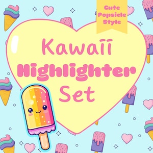 6pc Kawaii Popsicle HIGHLIGHTER SET, cute novelty highlighters! Perfect for school! FREE Kawaii Pen, stickers & Asian candy in every order!