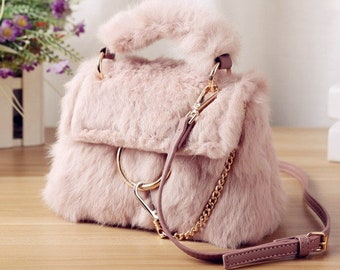 Kaninchen Haar Tasche, Crossbody Bag Süße Flauschige Handtasche, Girly Geschenk, Kunstpelz Tasche