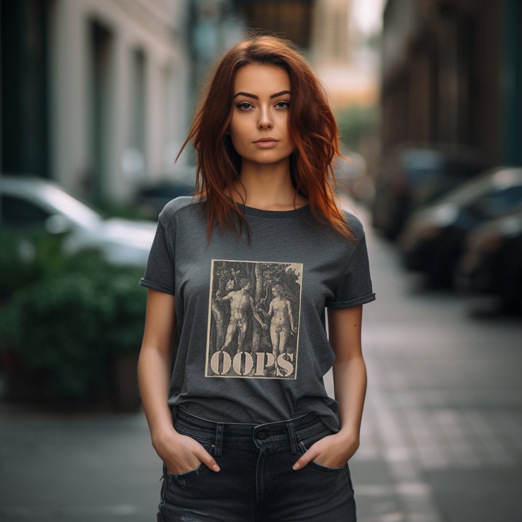 Funny T-Shirt, Adam and Eve, Oops - Fine Art Tee