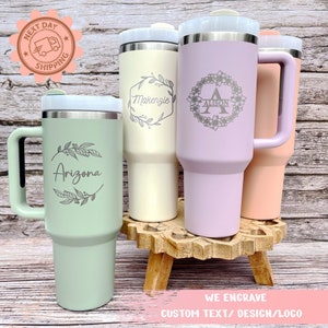 Personalized 40oz Tumbler With Handle, Laser Engraved Tumbler, Custom Name Engraved Cup, Corporate Custom Logo, Bulk Order,