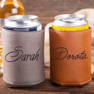 Custom Name Can Holder, Personalized Can Holder, Custom Beverage Holder, Custom Leather Gifts, Engraved Can Coolers, Custom Drink Holder