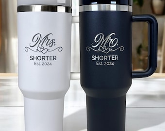Personalized Mr & Mrs 40oz Tumbler, Custom Name Bridesmaid Gift, Engagement Wedding Gift, Wedding Party Gift, Bachelor Party Keepsake