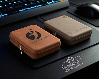 Personalized Leather Cord Case – Custom Logo Cable Organizer, Travel Tech Accessory Bag, Engraved Pouch, Gift for Men, Office & Groomsmen