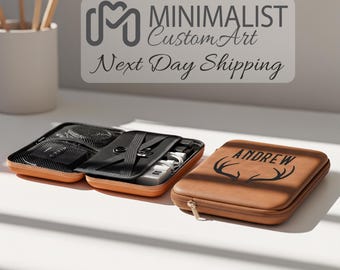 Personalized Leatherette Cord Case, Engraved Tech Travel Organizer, Custom Groomsmen Gift, Father's Day, Best Man, Wedding Gift for Men