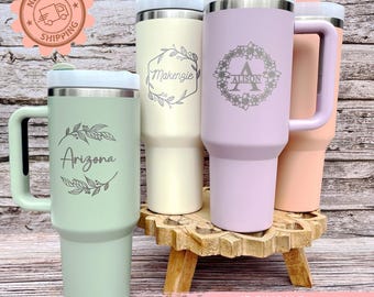 Personalized 40oz Tumbler With Handle, Laser Engraved Cup, Our First Mother's Day Cup from Baby, Mother's Day Gift, Custom Name Logo