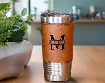 Custom Engraved 20oz Leather Tumbler, Personalized Name Tumbler, Gift for Him, Premium Personalized Drinkware, Christmas & Father’s Day gift