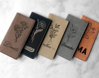 Birth Flower Checkbook Case, Valentines Day Gifts, Personalized Checkbook Holder, Birth Month Flower Leather Checkbook, Birthday Gifts