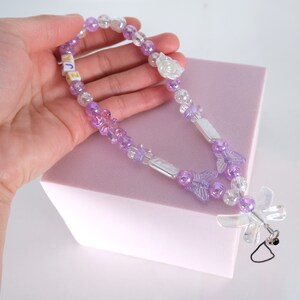 Purple Cute Phone Charm Butterfly Phone Strap Cute Beaded Phone Charm Phone Accessories Cute Phone Strap Gift