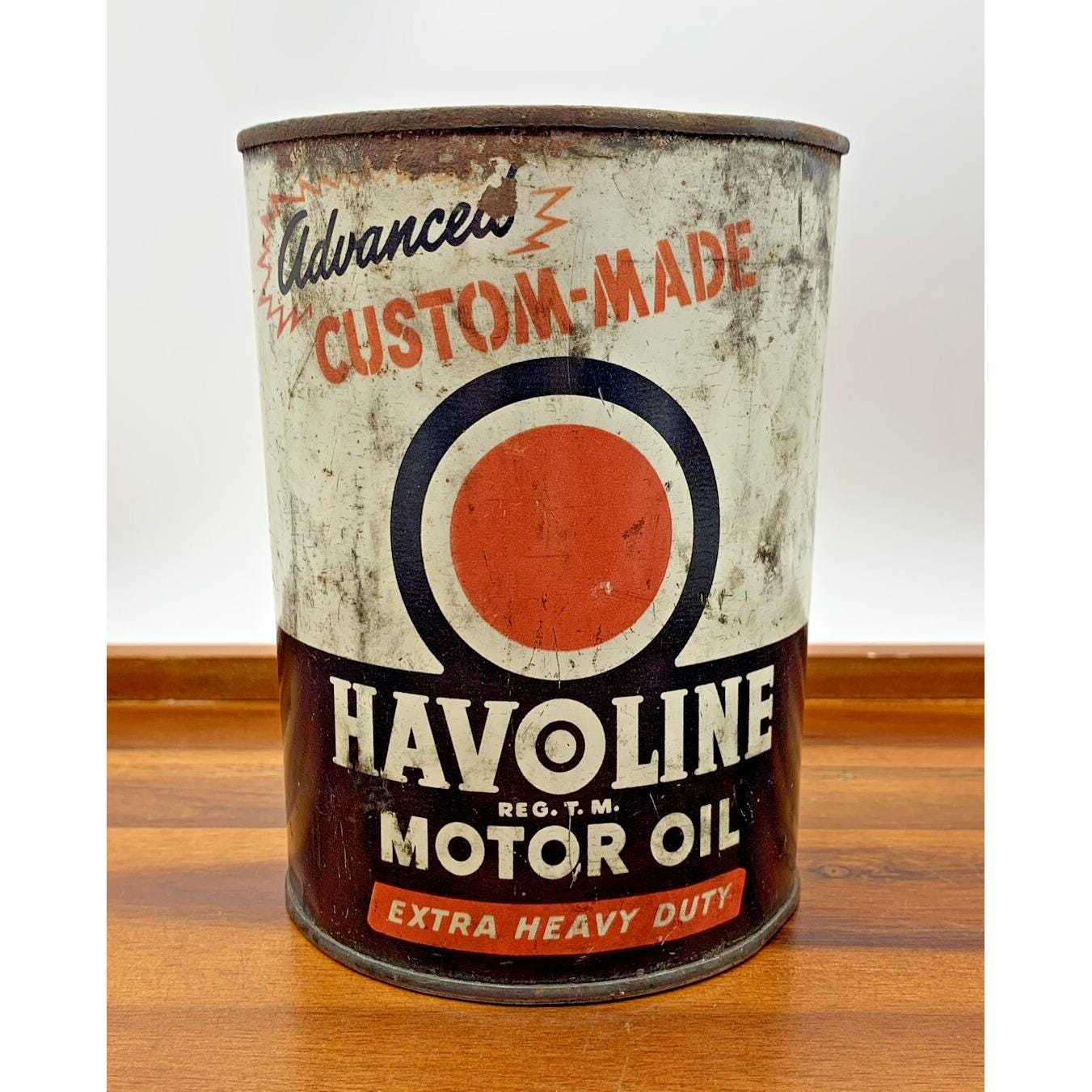 【ビンテージ　看板】　HAVOLINE MOTOR OIL ホーロー看板 Vintage 1950's Havoline 5 Gallon Metal Motor Oil Can w/ Wood