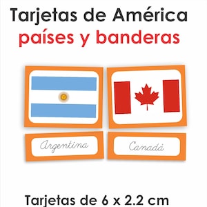 Montessori cards of American countries and their flags, countries and flags of America montessori cards, Montessori Geography Cards