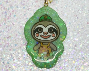 Sloth Gardener Shaker Keychain: Animal Crossing Leif Bag Charm