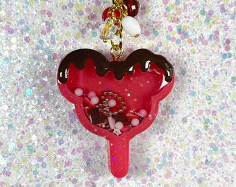 Chocolate Covered Strawberry Mouse Ice Cream Keychain, Kawaii Mouse Ear Resin Bag Charm