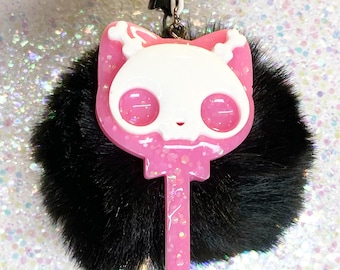 Glow in the Dark Pink Cat Skeleton Keychain: Spooky Halloween Charm