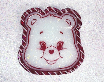 Candy Cane Bear Trinket Tray, Kawaii Cartoon Bear Christmas Resin Tray, Caring Bear Drink Coaster