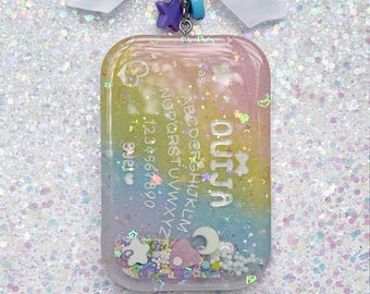 Rainbow Ouija Board Shaker Keychain: Pastel Goth Planchette Bag Charm