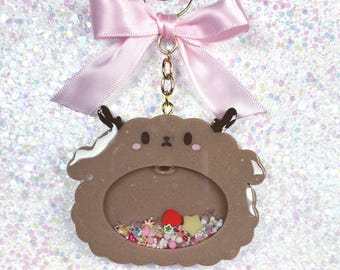 Fluffy Reindeer Shaker Ornament,  Christmas Deer Tree Decoration, Pastel Holiday Resin Trinket, Kawaii Christmas Gift