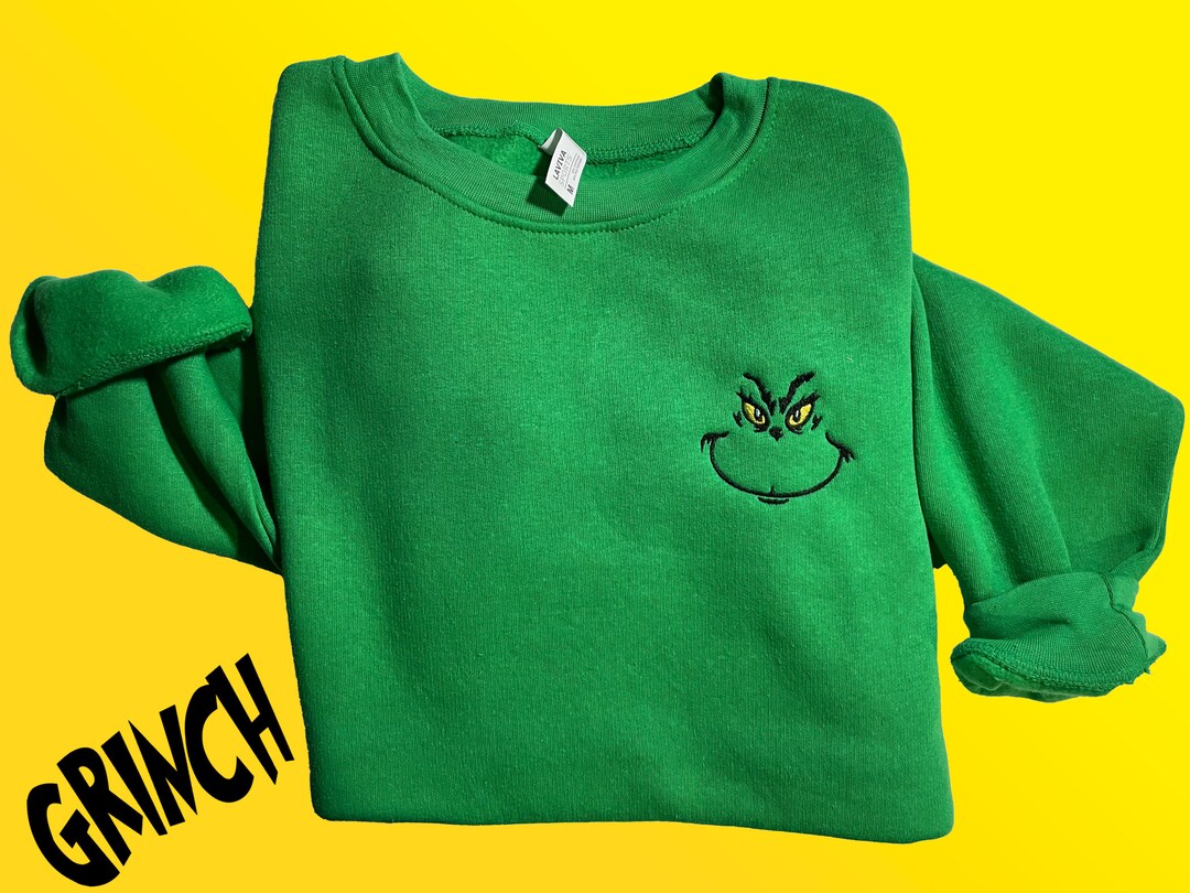 Embroidered Grinch Sweatshirt Grinch Face Crewneck Christmas - Etsy