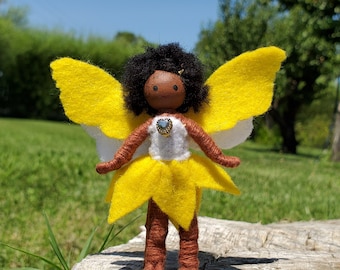 Black Fairy Doll Toy | White & Yellow African American Fairy | Small Doll, Imaginary Play, Gift for Girl, Tooth Fairy