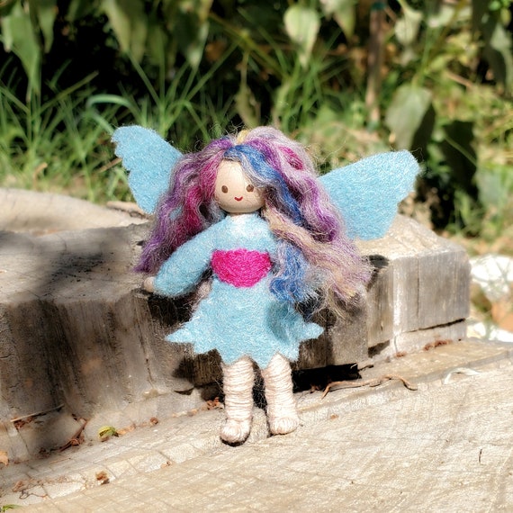Blue Fairy Doll Toy, Miniature Handmade Small Doll, Imaginary Play
