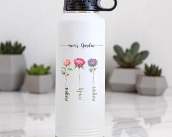 Personalized Mom's Garden Water Bottle, Custom Mother's Gift, Stainless Steel Water Bottle, Gift for Mom, Best Mom Ever Gift