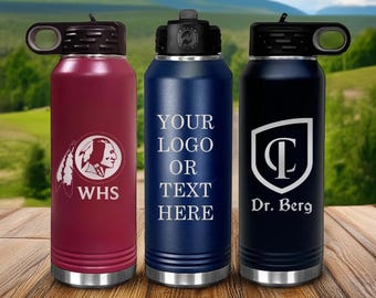 Custom Logo Engraved Water Bottle, Personalized Name Bottle, Custom 20,32,40 oz Your LOGO/NAME Water Bottle Laser Engraved, Bulk order