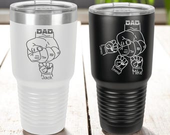 Dad Fist Bump Kids Names Tumbler, Father's Day Gift for Daddy, Laser Engraved Stainless Steel 30oz Tumbler, Personalized Tumbler for Dad