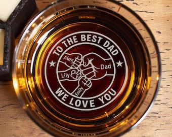 Personalized Dad Whiskey Glass: Custom Fist Bump Engraved Bourbon Gift